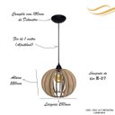 Ver imagem 2 de Luminária Lustre Pendente Madeira Sala Jantar Cozinha Balcão 20H Crú/Fio Preto