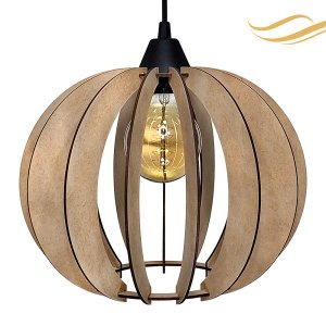 Luminária Lustre Pendente Madeira Sala Jantar Cozinha Balcão 15H Crú/Fio Preto