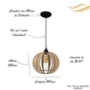 Ver imagem 2 de Luminária Lustre Pendente Madeira Sala Jantar Cozinha Balcão 15H Crú/Fio Preto