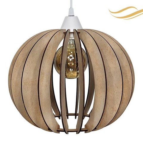 Luminária Lustre Pendente Madeira Sala Jantar Cozinha Balcão 20H Crú/Fio Branco