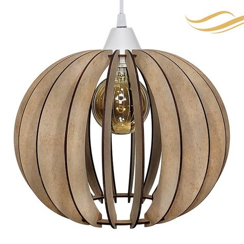 Luminária Lustre Pendente Madeira Sala Jantar Cozinha Balcão 20H Crú/Fio Branco