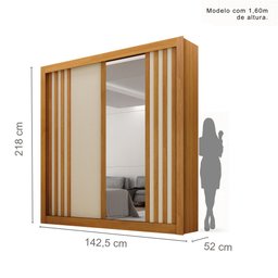 Guarda-roupa Solteiro Mdf 2 Portas de Correr 2 Gavetas com Espelho Milano Leifer Móveis:cinamomo/off - 5