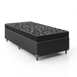 Cama Box Solteiro + Colchão Espuma D20 - 51x88x188cm - e-Shop Casa - Couro Preto