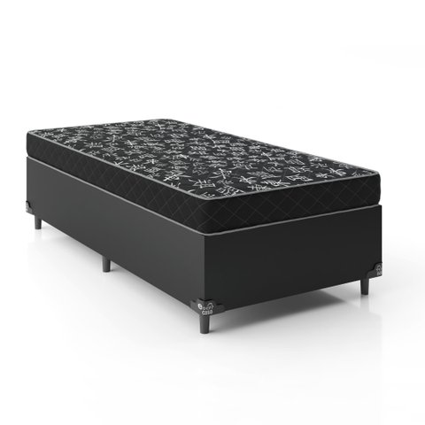 Cama Box Solteiro + Colchão Espuma D20 - 51x88x188cm - e-Shop Casa - Couro Preto