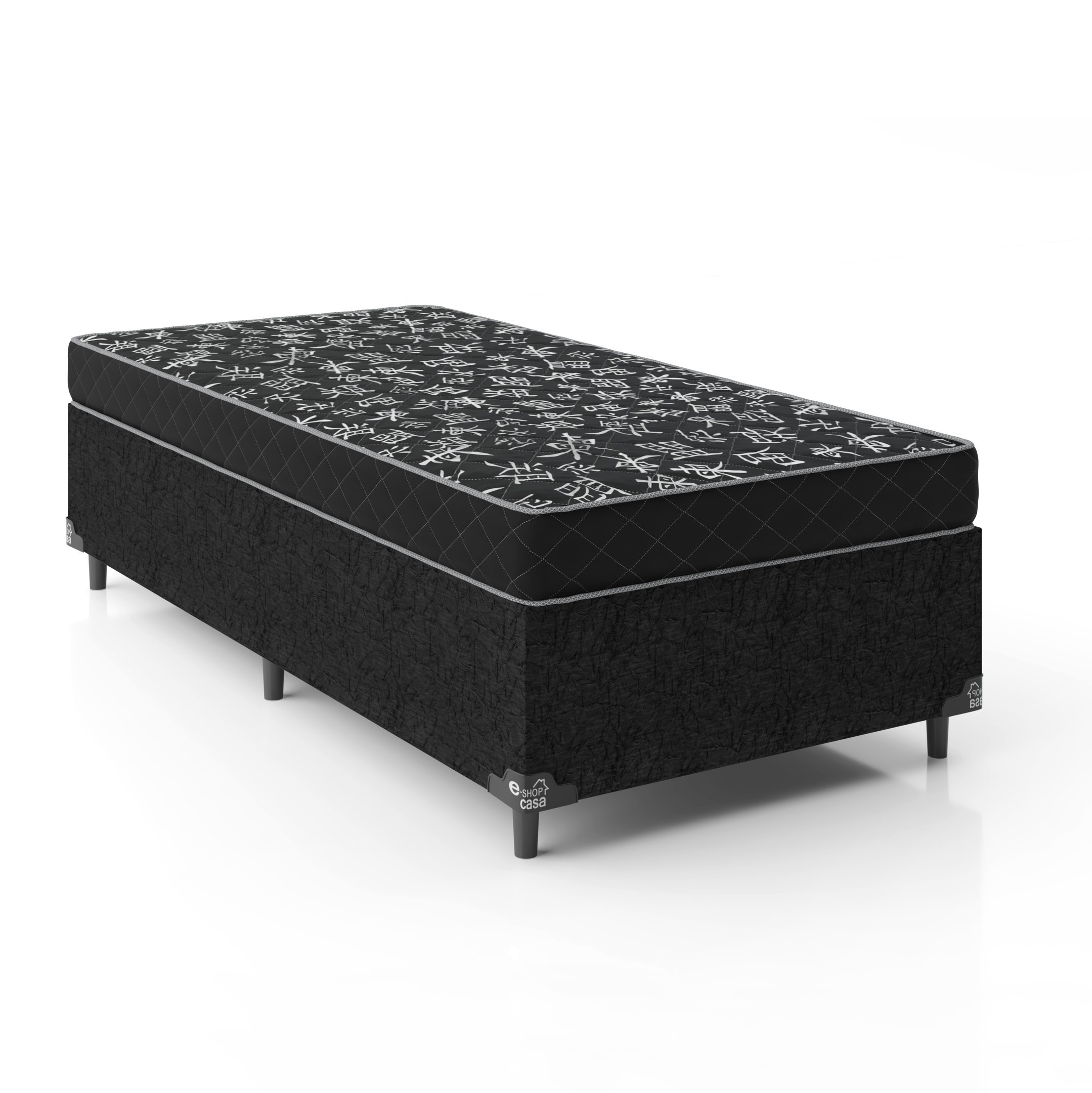 Cama Box Solteiro + Colchão Espuma D20 - 51x88x188cm - e-Shop Casa - Suede Preto