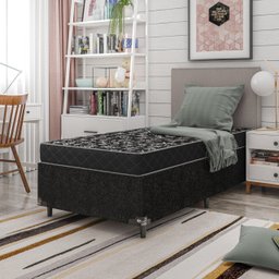 Cama Box Solteiro + Colchão Espuma D20 - 51x88x188cm - e-Shop Casa - Suede Preto - 2