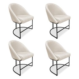 Kit 04 Cadeiras Poltrona de Jantar Bela Linho Bege Base Metálica Industrial Preto - Pallazio - 2