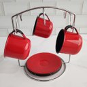 Ver imagem 2 de Suporte Aramado Cromado Porta 6 Xícaras e Pires Organizador Bancada Schmitt