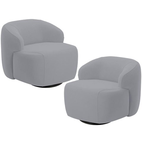 Kit 02 Poltronas Decorativa Orgânica Giratória para Sala Living Barolo L06 Veludo Cinza - Lyam