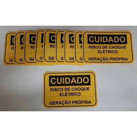 Placa Cuidado Risco de Choque Elétrico Geração Própria Light - Tam 15x10 PVC com 10Un