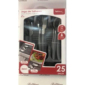 Jogo Talheres Inox Elegante com Porta Talher 25 Peças
