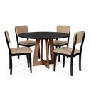Ver imagem 1 de Mesa de Jantar Redonda Montreal Pret/nor com 4 Cadeiras Estofadas Ella Preto/bege