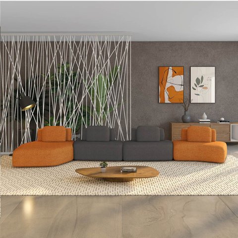 Sofá 4 Lugares Orgânico com Chaise e 3 Módulos Berlim bouclê Cr K01 - D'Rossi