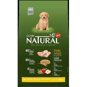 RAÇÃO GUABI NATURAL FRANGO E ARROZ INTEGRAL PARA CÃES FILHOTE GRANDE E GIGANTE - 20kg