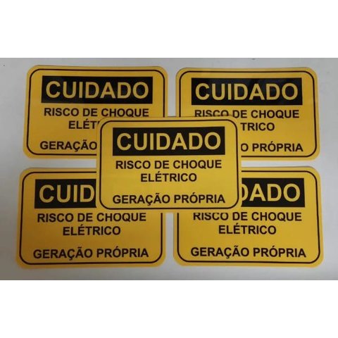 Placa Cuidado Risco de Choque Elétrico Geração Própria Light - Tam 15x10 PVC com 5Un