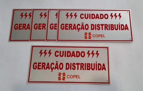 Placa Cuidado - Geração Distribuída - Padrão Copel - Lisa com 5Un