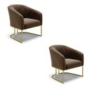 Ver imagem 1 de Kit 02 Poltronas Stella Suede Marrom Base Industrial Dourada - D’Rossi