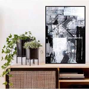 Quadro Canvas Pintura Abstrata P&b 90x70