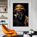Ver imagem 1 de Quadro Canvas Pint Abst. Mulher Negra Dourado 90x60