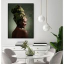 Ver imagem 1 de Quadro Canvas Pint Abst. Mulher Negra Fundo Verde 1,30x1,00