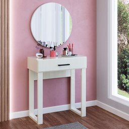 Penteadeira Estilo Industrial 67cm com Espelho Redondo 100% Mdf F34 Dalla Costa Off White - 1