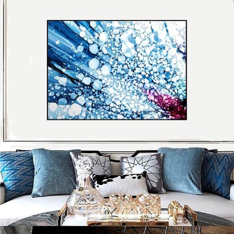 Quadro Canvas Abst. Craquelado Azul e Roxo 1,00x1,30