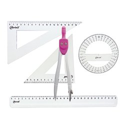 Kit Geométrico Régua Transferidor Esquadros Compasso Rosa - 1