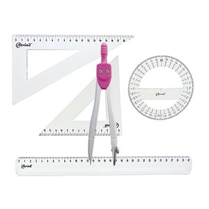 Kit Geométrico Régua Transferidor Esquadros Compasso Rosa