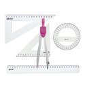 Ver imagem 1 de Kit Geométrico Régua Transferidor Esquadros Compasso Rosa