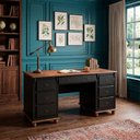 Ver imagem 2 de Escrivaninha Linz 7 Gavetas 80 X 176 X 50 Cm (a X L X P) Cor Preto - Imbuia Glazer