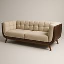 Ver imagem 1 de Sofá 2 Lugares 180cm Retrô Pés Madeira Luxo Premium Estofado Bouclê Off-white e Corino Sala Recepção