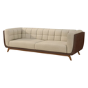 Ver imagem 2 de Sofá 2 Lugares 180cm Retrô Pés Madeira Luxo Premium Estofado Bouclê Off-white e Corino Sala Recepção