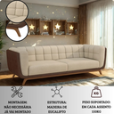 Ver imagem 4 de Sofá 2 Lugares 180cm Retrô Pés Madeira Luxo Premium Estofado Bouclê Off-white e Corino Sala Recepção