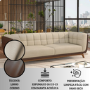 Ver imagem 3 de Sofá 2 Lugares 180cm Retrô Pés Madeira Luxo Premium Estofado Bouclê Off-white e Corino Sala Recepção