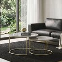 Ver imagem 2 de Mesa de Centro Redonda Girassol Kit Sala com Vidro Fendi e Base Aço Carbono Dourado Light