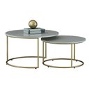 Ver imagem 1 de Mesa de Centro Redonda Girassol Kit Sala com Vidro Fendi e Base Aço Carbono Dourado Light