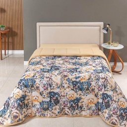 Edredom Cobertor Casa Scarpa Sonnet Solteiro Malha Estampada Dupla Face Algodão - Pet - Mostarda - 1