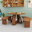 Ver imagem 2 de Mesa Redonda 90cm Área Gourmet com Bancos Ovais Conjunto Moderno em Madeira