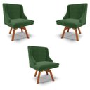 Ver imagem 1 de Kit 3 Cadeiras Decorativas Sala de Jantar Base Giratória de Madeira Firenze Suede Verde Esmeralda/Na