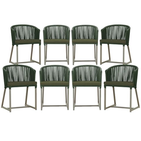 8 Cadeiras de Jantar Área Noronha em Alumínio com Pintura Fendi Corda Náutica Estofado 13 Trama Orig