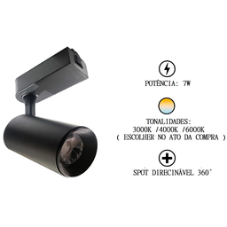 Kit Trilho Eletrificado 1m + 3 Spot Led 7w Preto 4000k Branco Neutro - 6