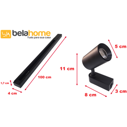 Kit Trilho Eletrificado 1m + 3 Spot Led 7w Preto 4000k Branco Neutro - 5