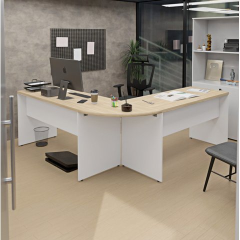 Mesa Escrivaninha em L Canto Arredondado 1400x600 Netmobil - Dubai/branco