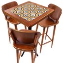 Ver imagem 1 de Cj Mesa Madeira Azulejo 60x60cm - Bistrô Fixa 98cm + 3 Banquetas 73 - Natural - Anos Dourados