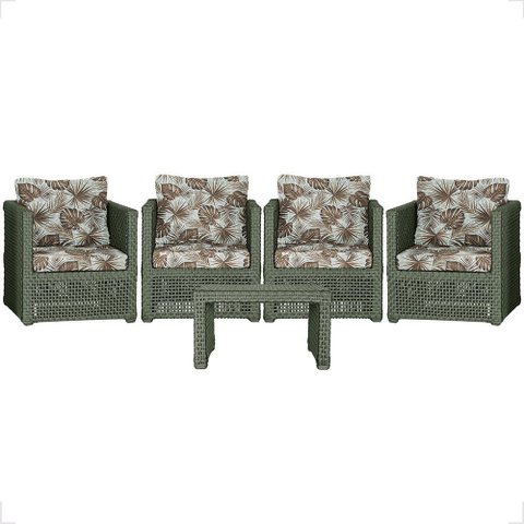 Mesa Centro e 4 Poltronas Madri Corda Náutica Estofado 6 Trama Original