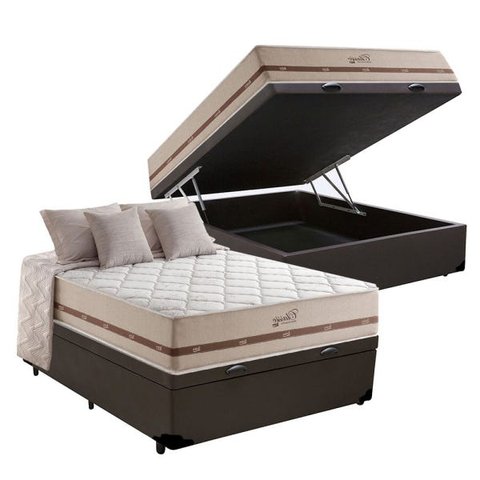Colchão Casal de Molas Ensacadas - Anjos - Classic 138cm + Cama Box com Baú Marrom