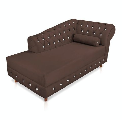 Divã Chesterfield 1,65M Capitonado com Strass Suede Marrom - D'Rossi