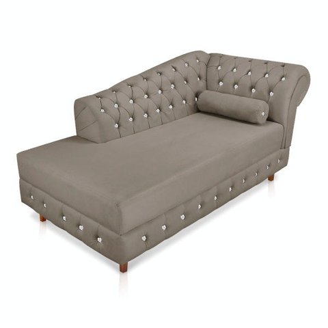 Divã Chesterfield 165 cm Capitonado com Strass Suede Marrom Rato - D'Rossi