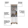 Guarda Roupa Infantil 2 Portas 3 Gavetas com Pés 100% Mdf Júnior New Moveis Peroba Branco Brilho/ - 5