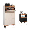 Ver imagem 1 de Kit Quarto Sapateira 3 Gavetas Basculantes Off White/Cinamomo e Mesinha Pequena Nicho Preto/Cinamomo